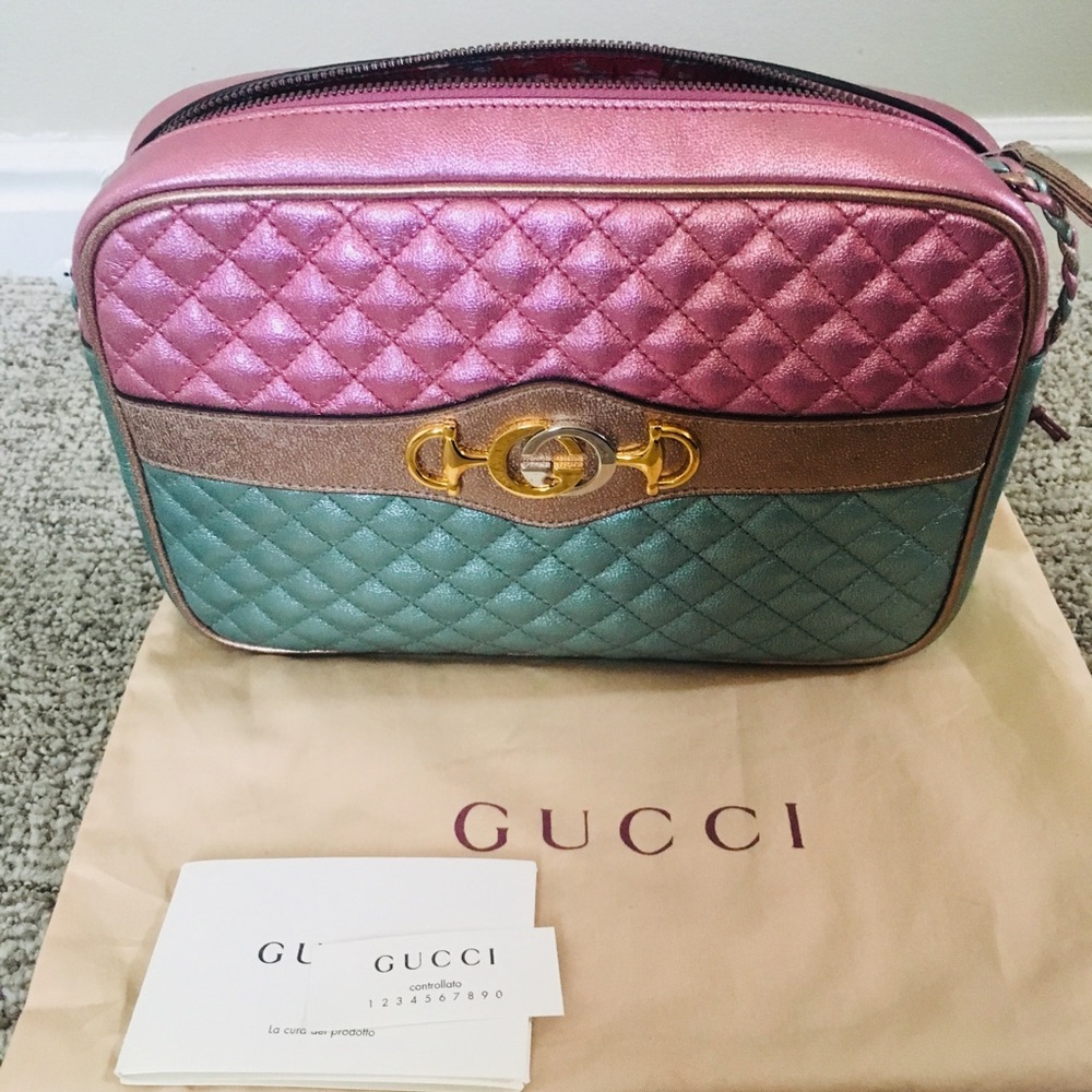 New Authentic GUCCI Small Quilted Metallic Leather Shoulder Bag Small Multicolor - Picture 2 of 8
